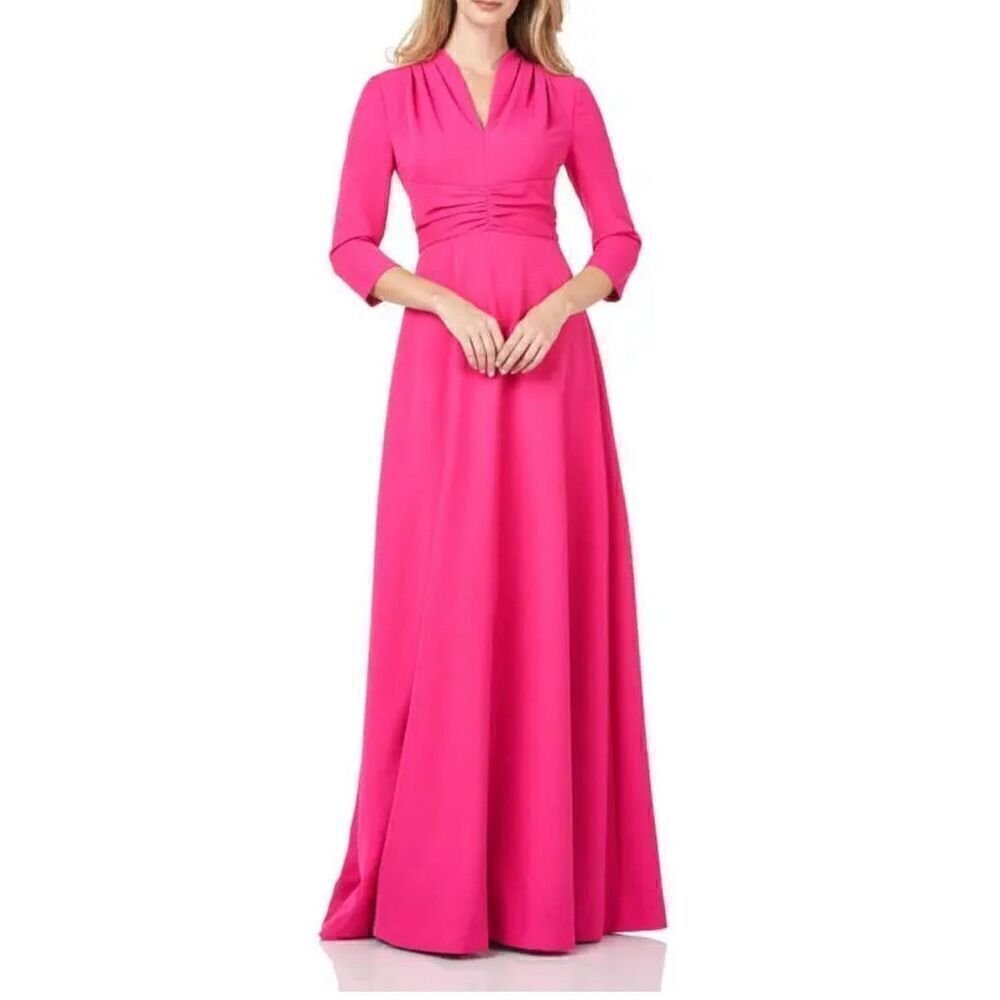 KAY UNGER Pleated Swan Neck Stretch Crepe Gown in French Rose NWT Size 6